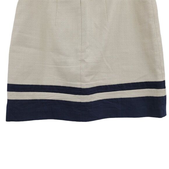 Ann Taylor Loft Tan Burlap Textured Linen Blend Navy Striped A-line Skirt Sz 8 - Picture 9 of 9